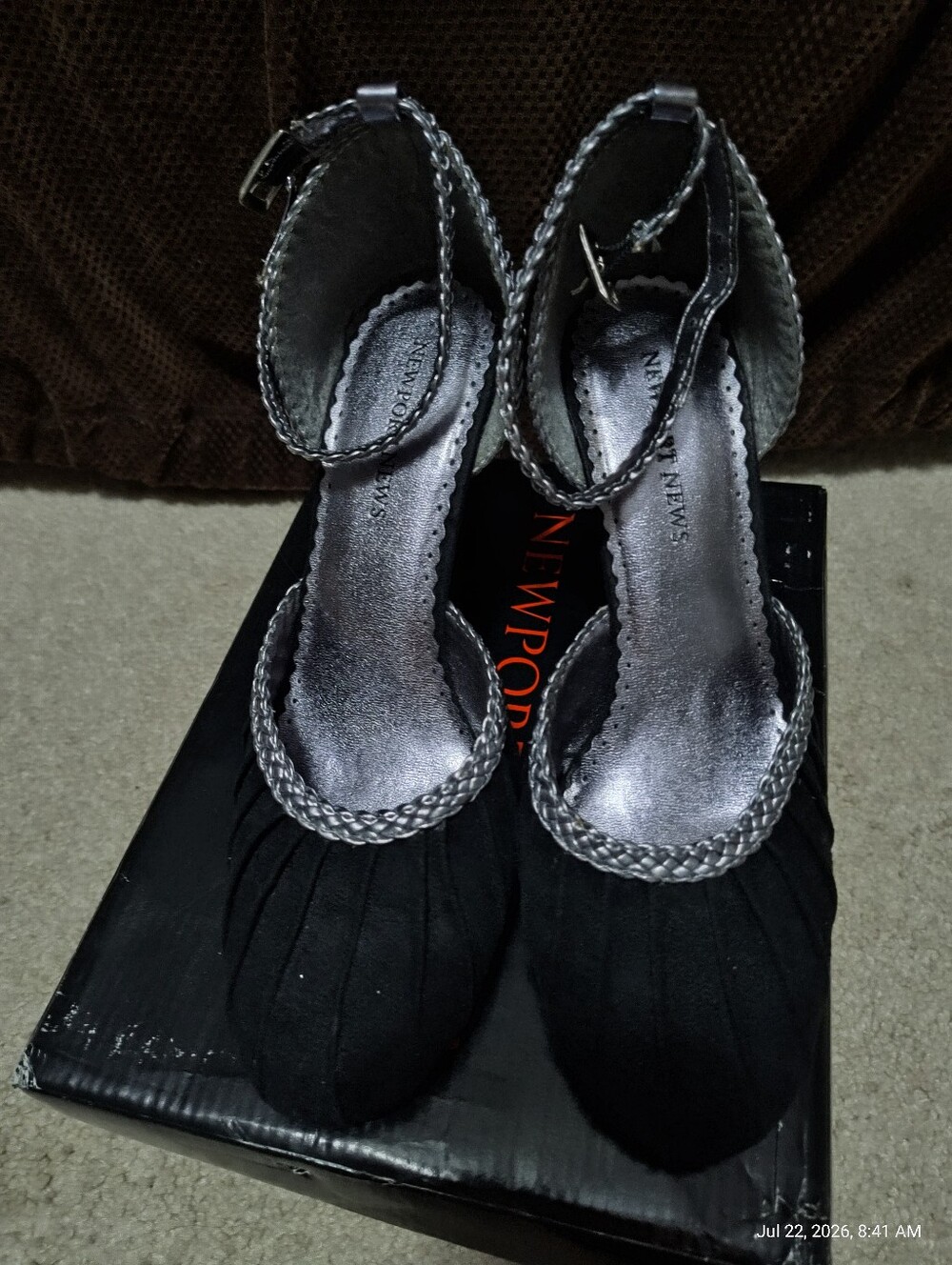 Elegant Black Wedge Heels with Silver Trim